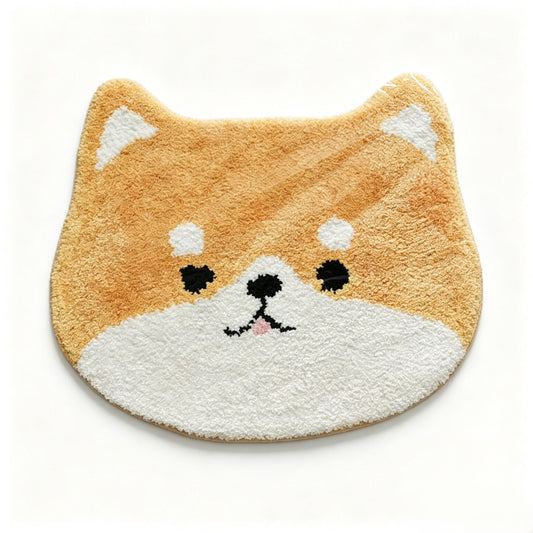 Cute Shiba Inu Head Shaped Bathroom Floor Mat Soft Water Absorbent with Anti-Slip Base