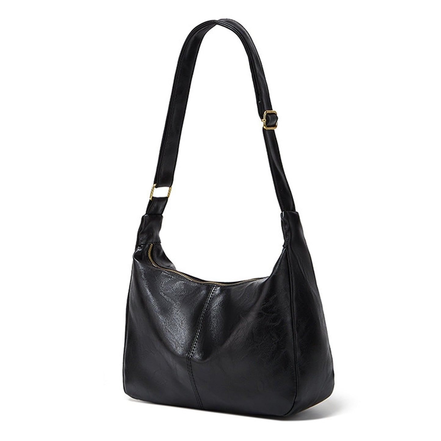 Faux Leather Hobo Shoulder Bag with Adjustable Strap and Zip Pocket