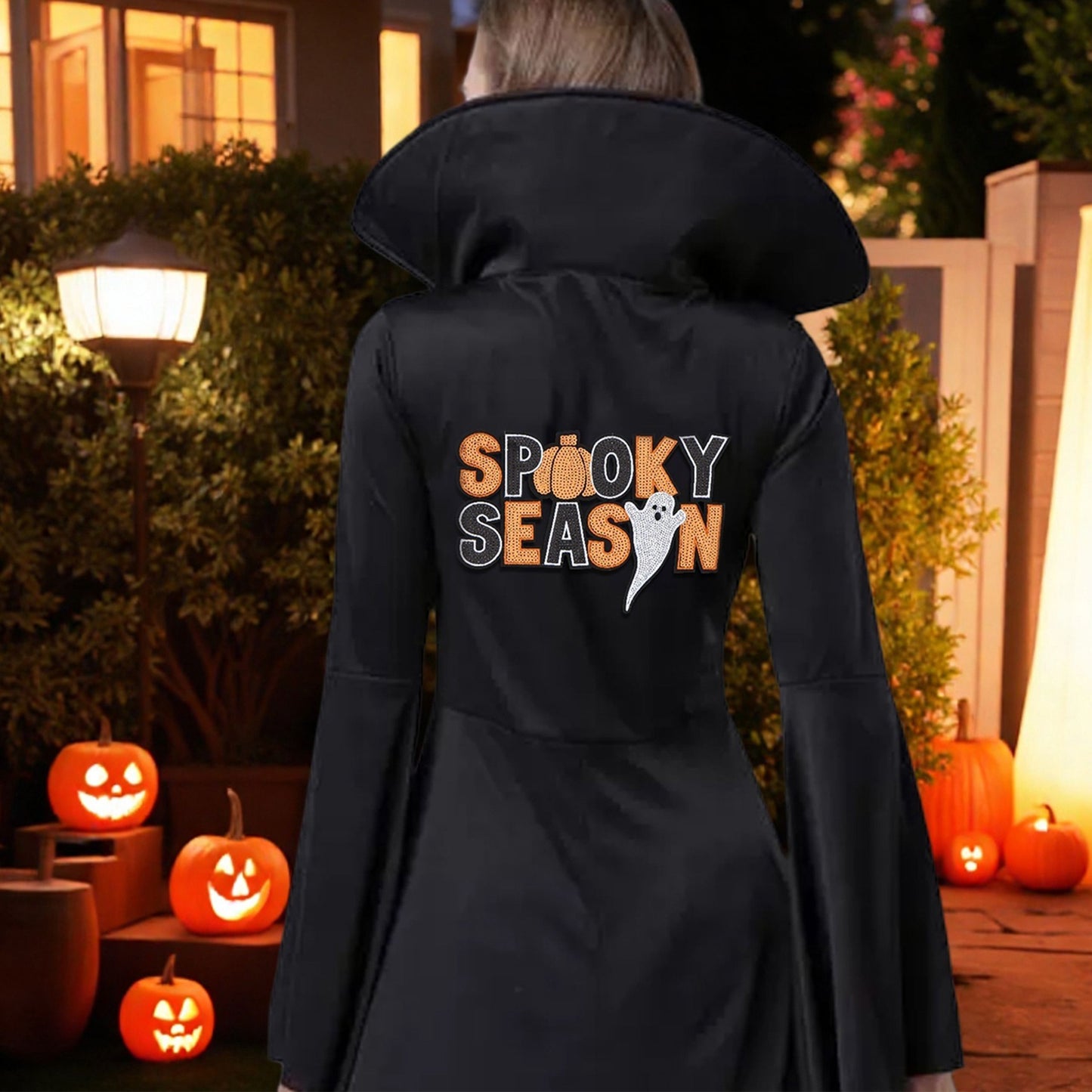 Halloween Pumpkin Ghost Large Sequin Iron On Patch Glitter Sewing Embroidery Repair Appliques Clothing Patch Costume Decor