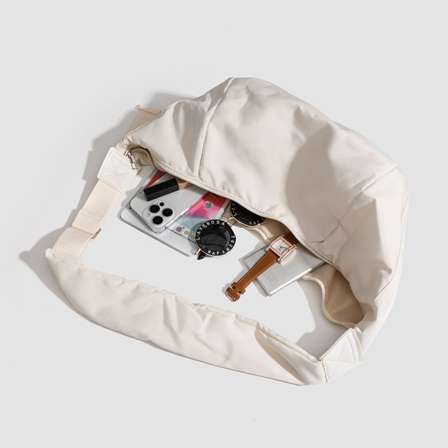 Padded Crescent Crossbody Bag with Adjustable Shoulder Strap