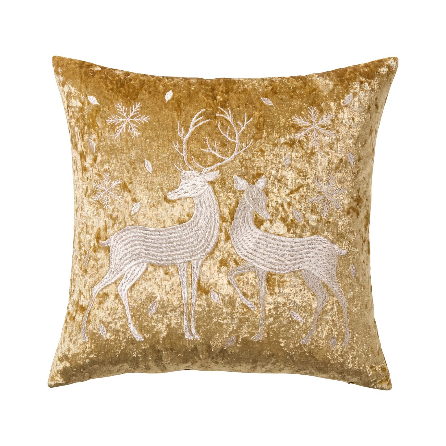 Christmas Reindeer Embroidered Velvet Throw Pillow Cover Gold Holiday Decor