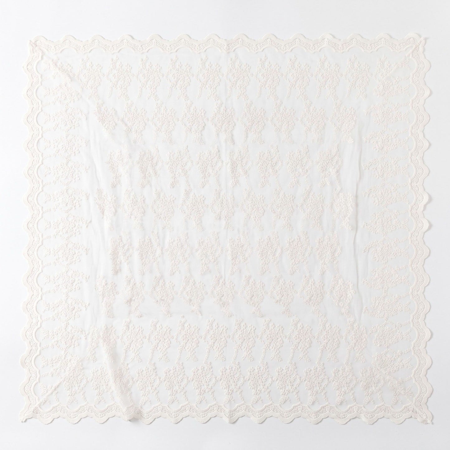 Off White Floral Lace Square Tablecloth with Scalloped Edges 55.1x55.1in