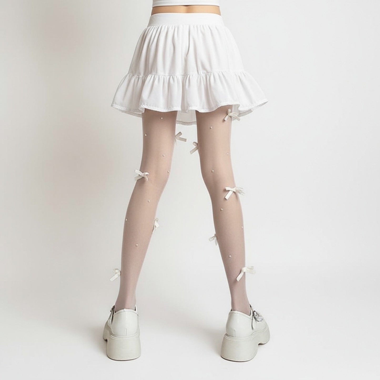 Sheer Tights with Bow Accents and Polka Dot Embellishments