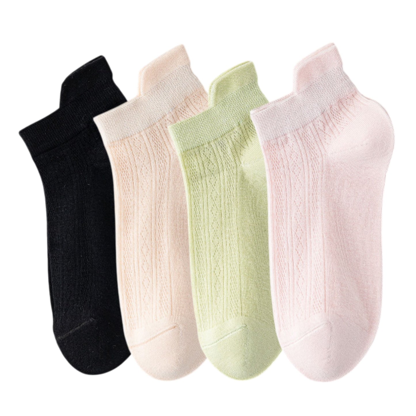 4 Pairs Women Low-Cut Lace Knit Ankle Socks Soft Stretch Cotton Mesh Design Breathable Lightweight Everyday Wear