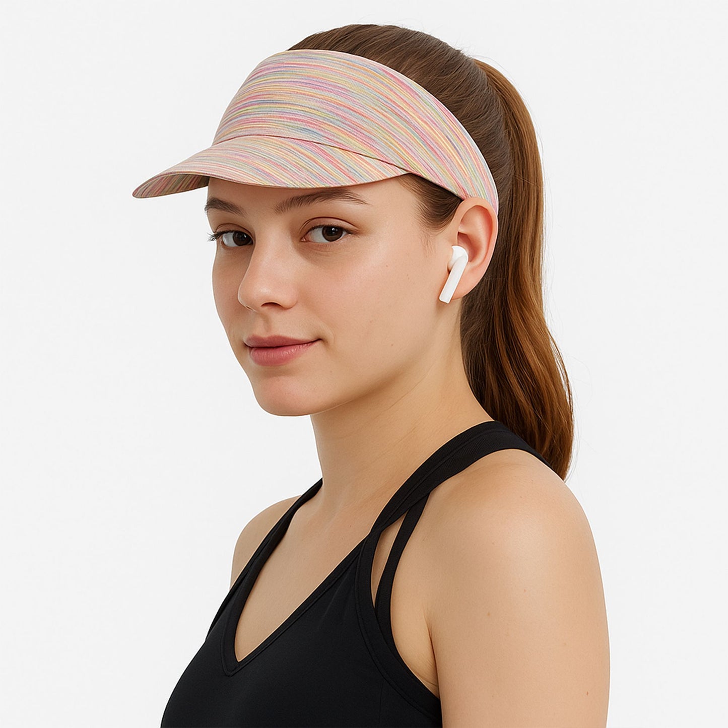 Stretchy UV Protection Sports Visor Hat Lightweight Rainbow Stripe Design for Hiking Beach Running Outdoor Travel