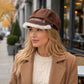 Faux Suede Newsboy Cap with Faux Fur Trim