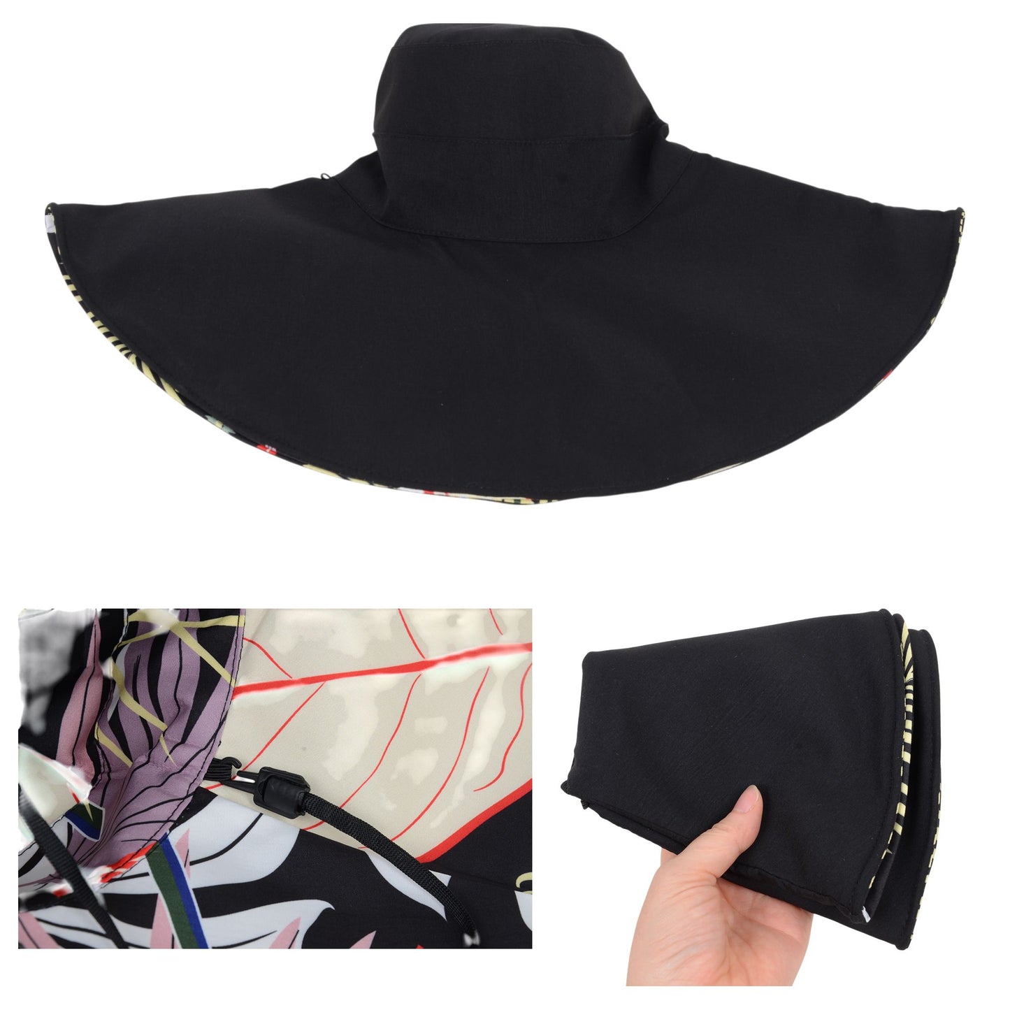 Wide Brim Floppy Sun Hat with Colorful Printed Underside UV Protection Lightweight Foldable Design for Outdoor Use