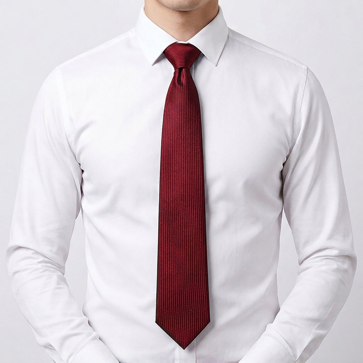 Men's Subtle Ribbed Texture Solid Tie Classic Necktie 57 Inch Length 3.1 Inch Width Formal Business Accessory