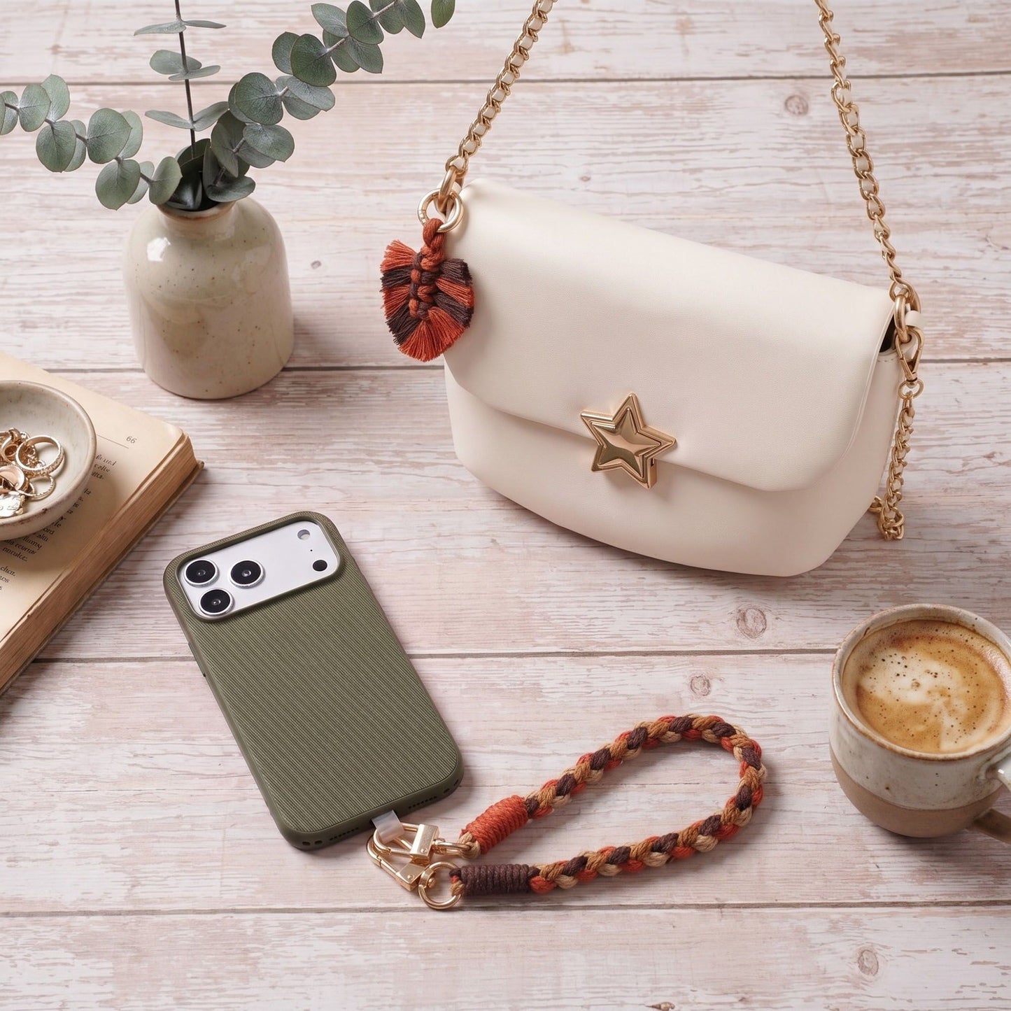 Braided Wrist Strap with Detachable Leaf Charm