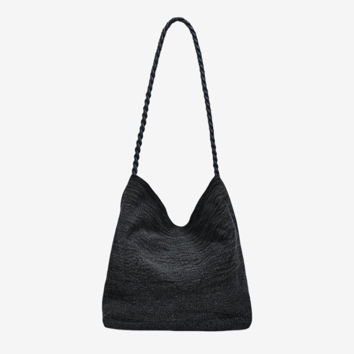 Black Sequin Embellished Braided Shoulder Bag Canvas Handbag