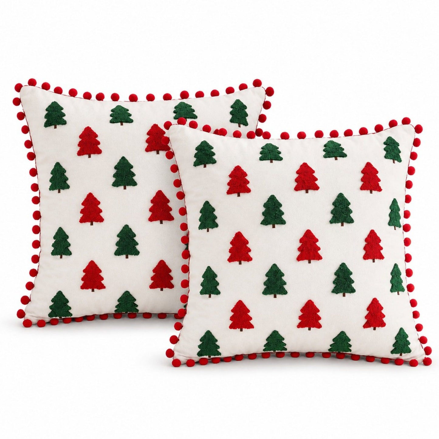 2 Pack Christmas Tree Pom Pom Decorative Throw Pillow Covers