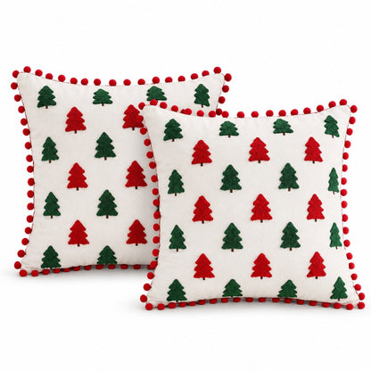 2 Pack Christmas Tree Pom Pom Decorative Throw Pillow Covers