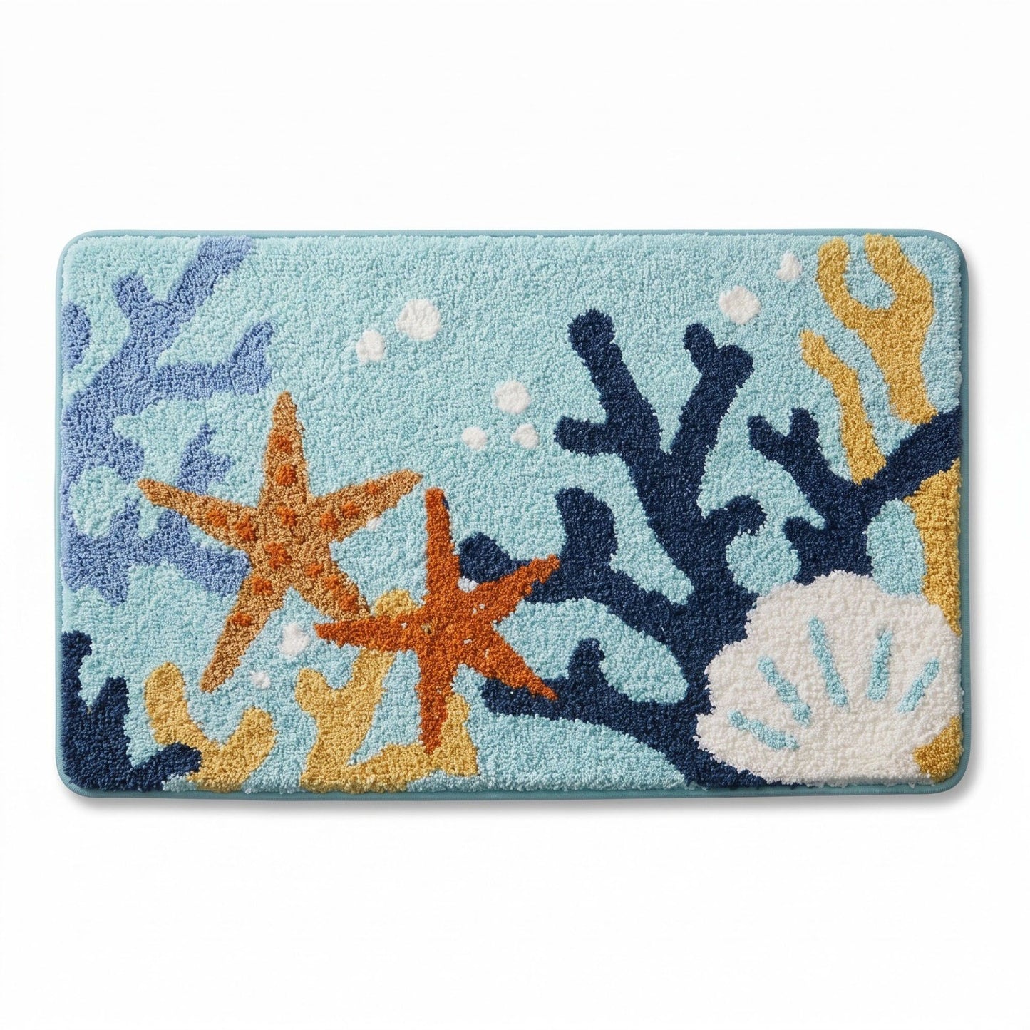 Coastal Beach Scene Plush Bathroom Mat with Umbrella and Ocean Wave Design