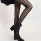 Sheer Vertical Stripe Tights with Scalloped Pattern Detailing and Stretch Fit