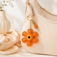 Faux Leather Sunflower Bag Charm Keychain Beige Floral Purse Accessory with Tassel