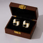 Women's Interlocking Enamel Square Stud Earrings with Gold Tone Frame and Classic Two-Tone Design