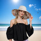 Wide Brim Sun Hat with Ponytail Hole Neck Tie Closure and Patterned Lining for UV Protection and Outdoor Style