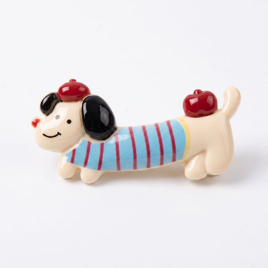 3pc Dachshund Dog Hair Clip Set Striped Puppy Barrettes