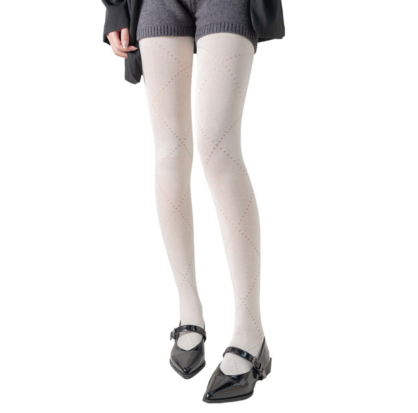 Diamond Pattern Knit Tights with Stretch Fit Suitable Height 5'1-5'8