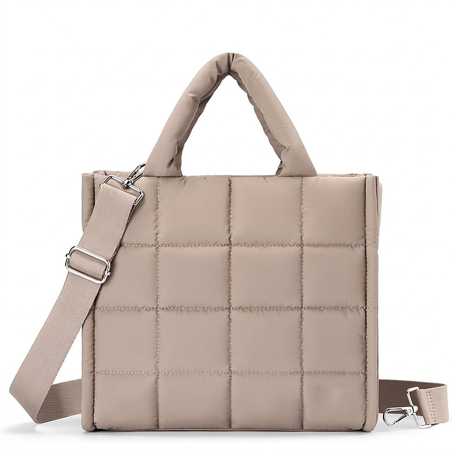 Quilted Puffer Tote Bag with Top Handles and Adjustable Crossbody Strap 11x10x5.5in