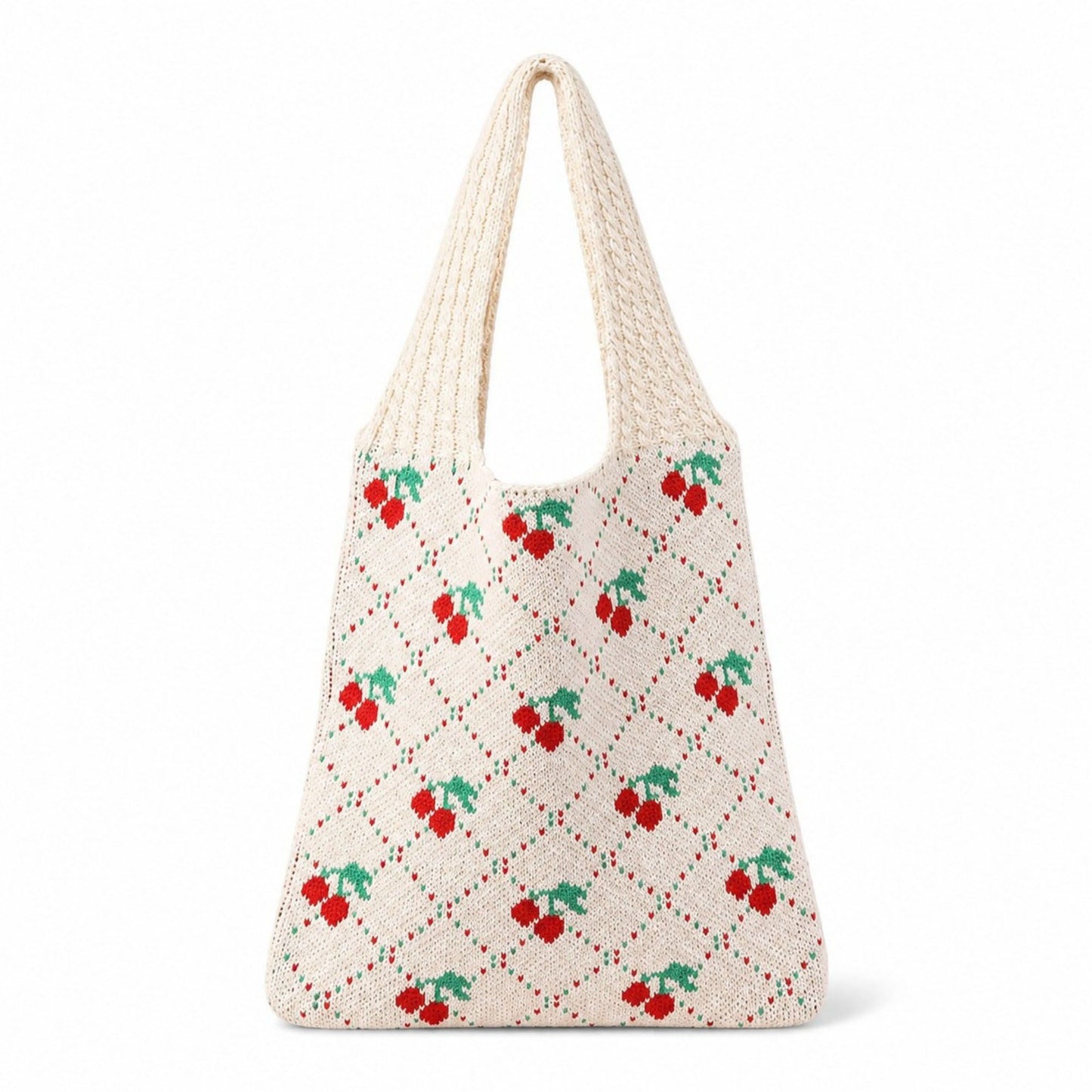 Cherry Knit Tote Bag Crochet Shoulder Purse Large Summer Beach Carryall