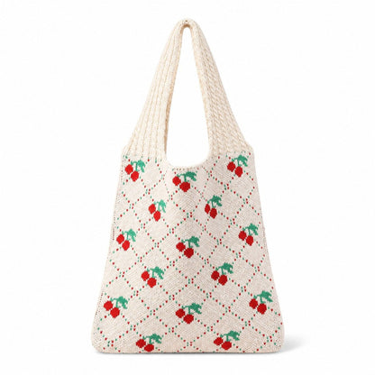 Cherry Knit Tote Bag Crochet Shoulder Purse Large Summer Beach Carryall