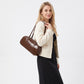 East West Faux Leather Bowler Shoulder Bag with Double Handles and Zip Closure