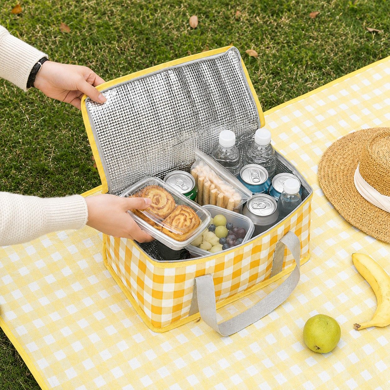 Insulated Picnic Lunch Bag with Zip Closure and Carry Handles