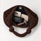Large Suede Look Hobo Shoulder Bag with Knotted Strap and Magnetic Closure