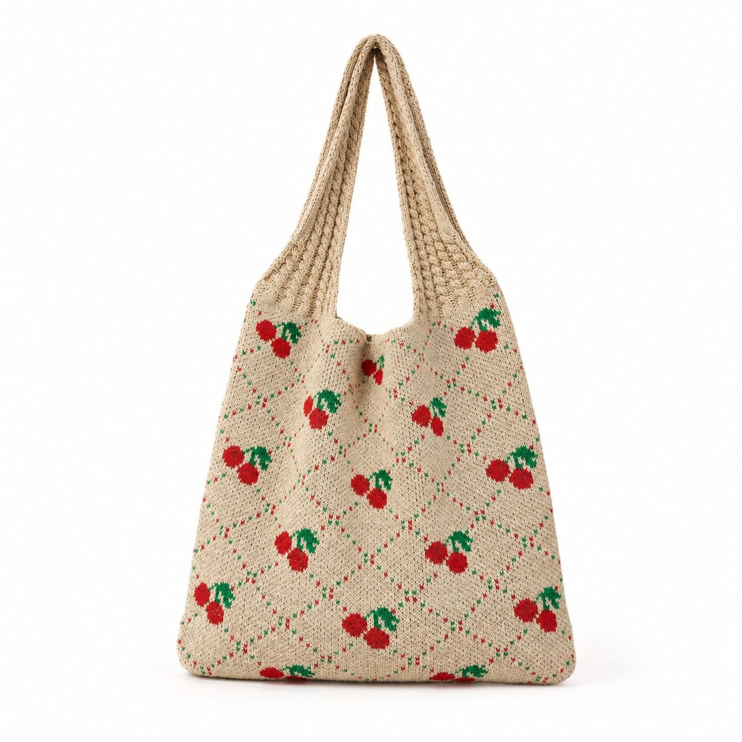 Cherry Knit Tote Bag Crochet Shoulder Purse Large Summer Beach Carryall