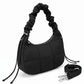 Quilted Crescent Shoulder Bag with Ruched Handle and Detachable Crossbody Strap 10.5x4x6in