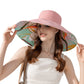 Wide Brim Floppy Sun Hat with Colorful Printed Underside UV Protection Lightweight Foldable Design for Outdoor Use