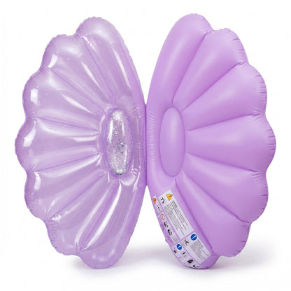 Shell Shaped Inflatable Pool Float with Glitter Center and Contoured Lounge Design