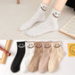 5 Pairs Women's Ankle Socks with Smiley Face Design Soft Cotton Ribbed Cuffs for Casual Everyday Wear