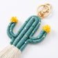 Cactus Macrame Keychain with Tassel Bag Charm
