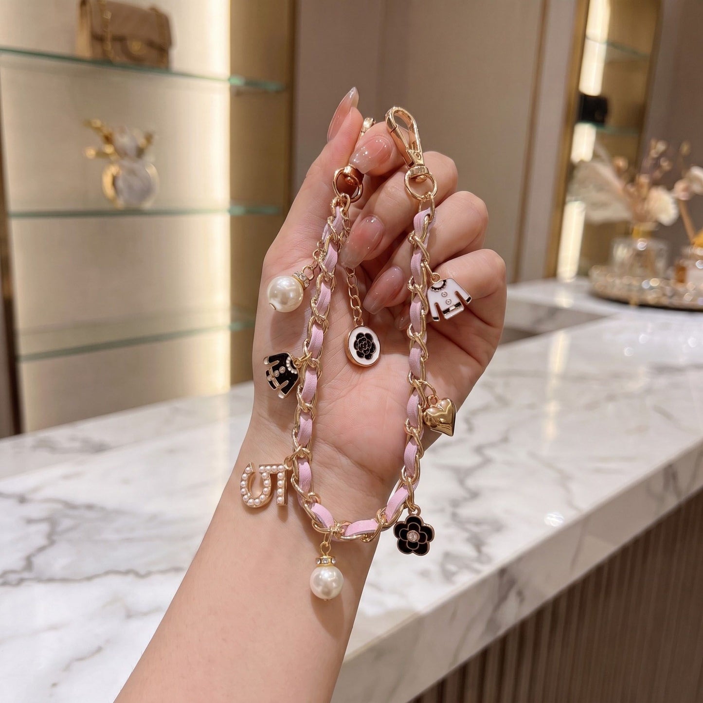 Decorative Chain Bag Strap with Charms and Swivel Clasps