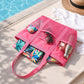 Large Mesh Beach Tote Bag with Exterior Pockets and Shoulder Handles