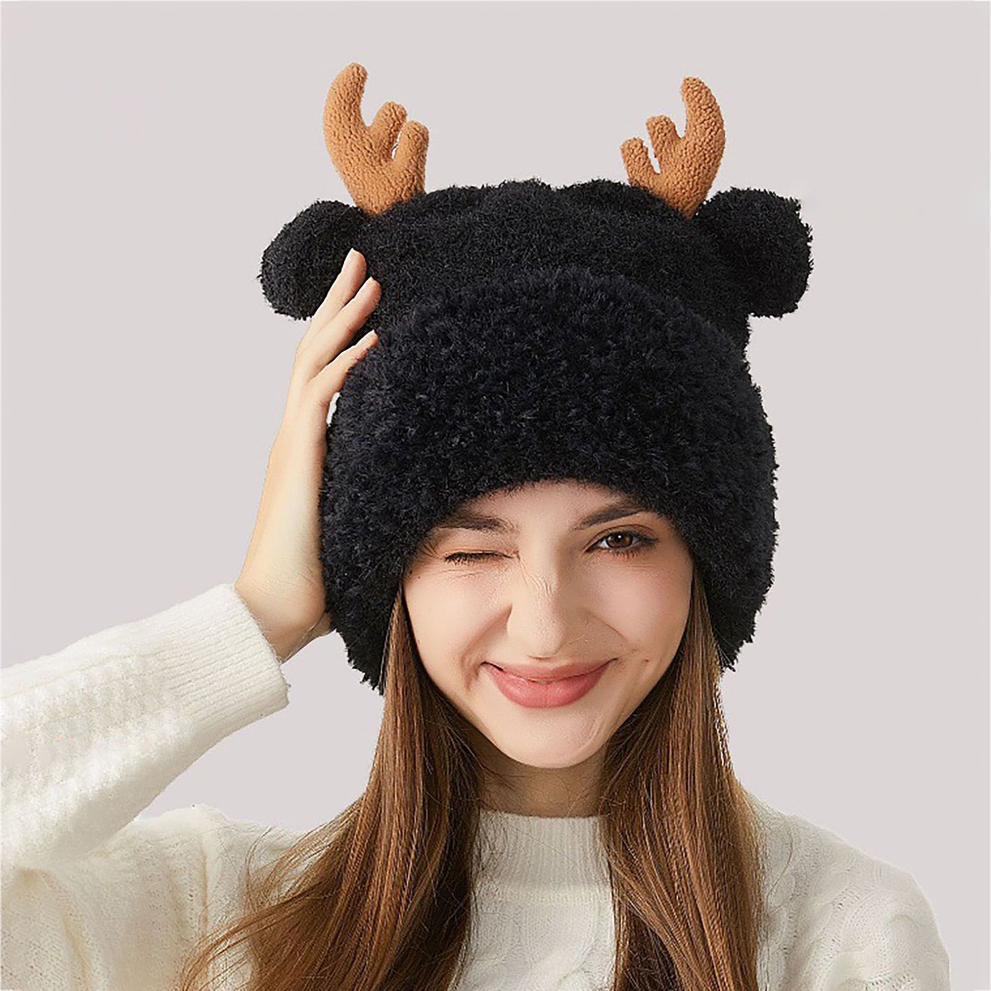 Reindeer Antler Fleece Hat - Cute & Warm Winter Accessory