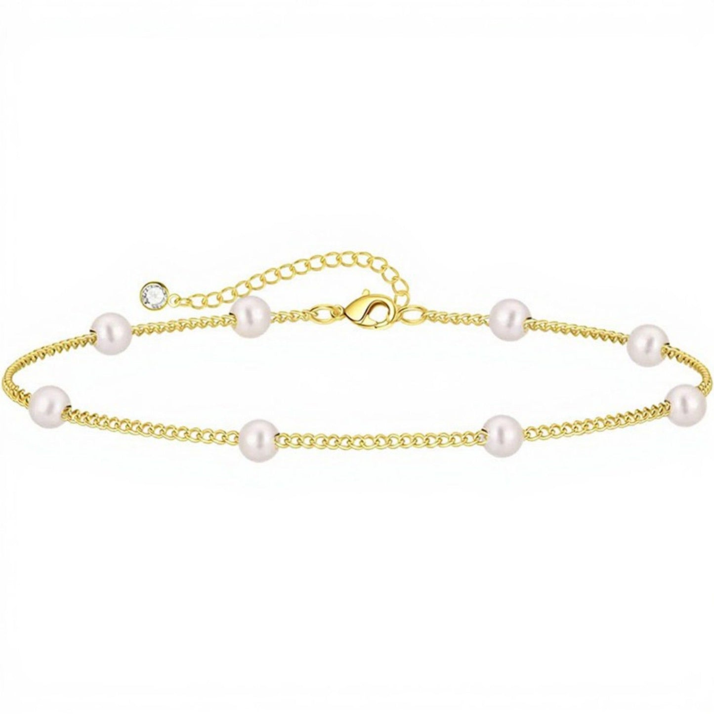 Women's Pearl Beaded Chain Bracelet with Adjustable Clasp Design
