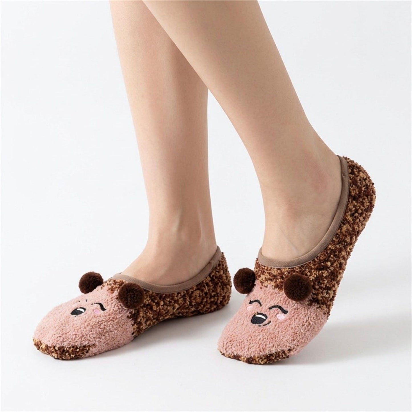 Fuzzy Bear Slipper Socks 2 Pair US 5-10.5