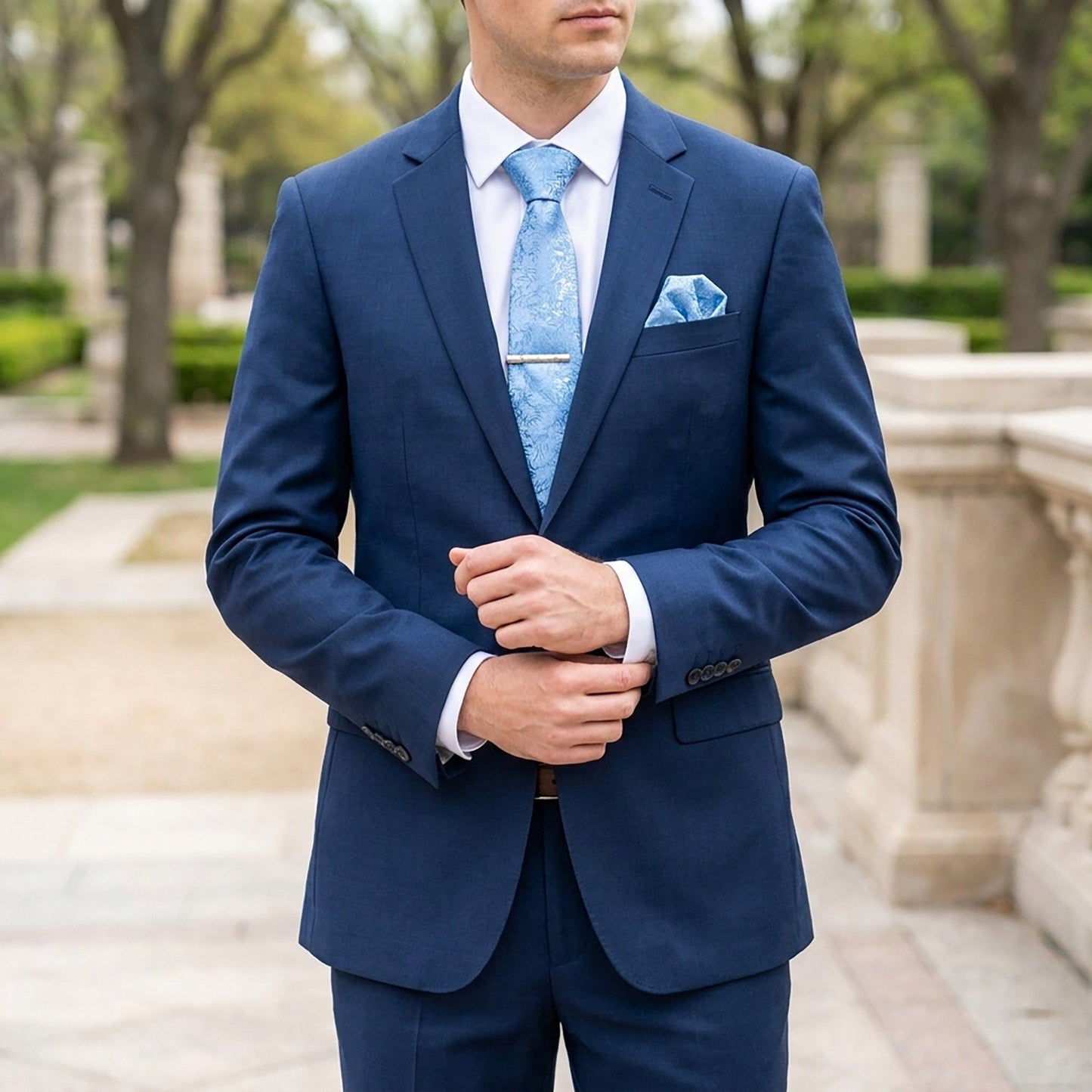 Men's Paisley Floral Tie Gift Set with Matching Pocket Square Cufflinks and Silver Tie Clip
