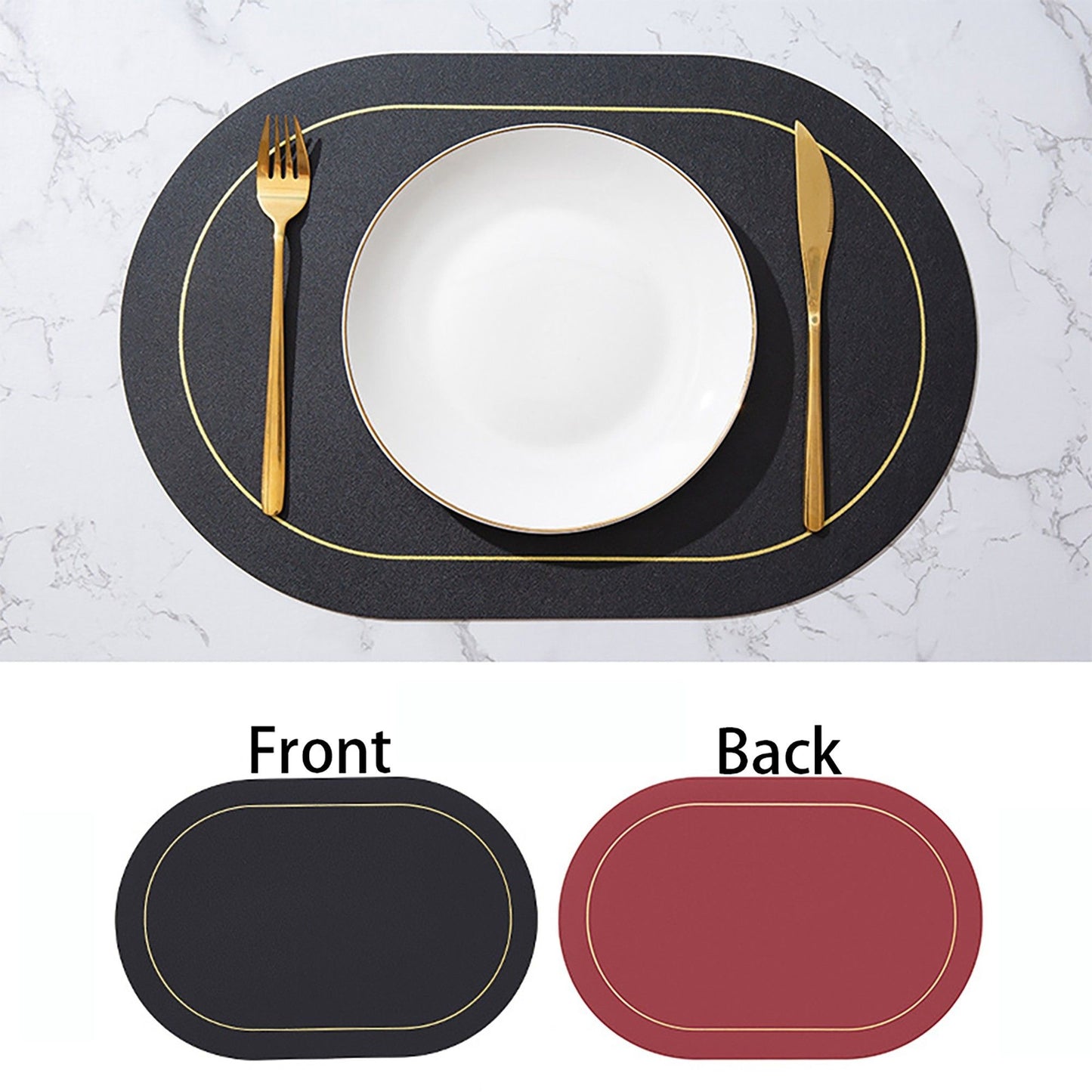 6 Piece Oval Faux Leather Placemat Set Waterproof Heat Resistant Table Mats