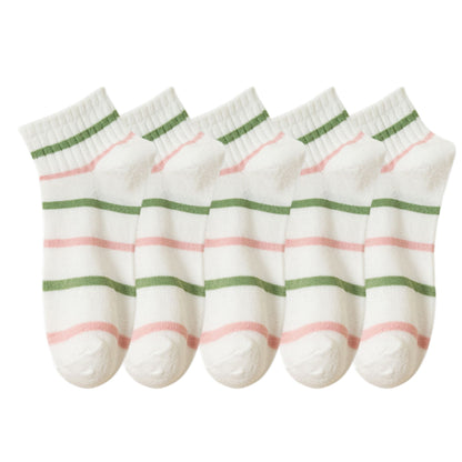 5 Pairs Women's Low Cut Ankle Socks with Polka Dot and Stripe Patterns Soft Cotton Anti-Pilling Casual Everyday Style