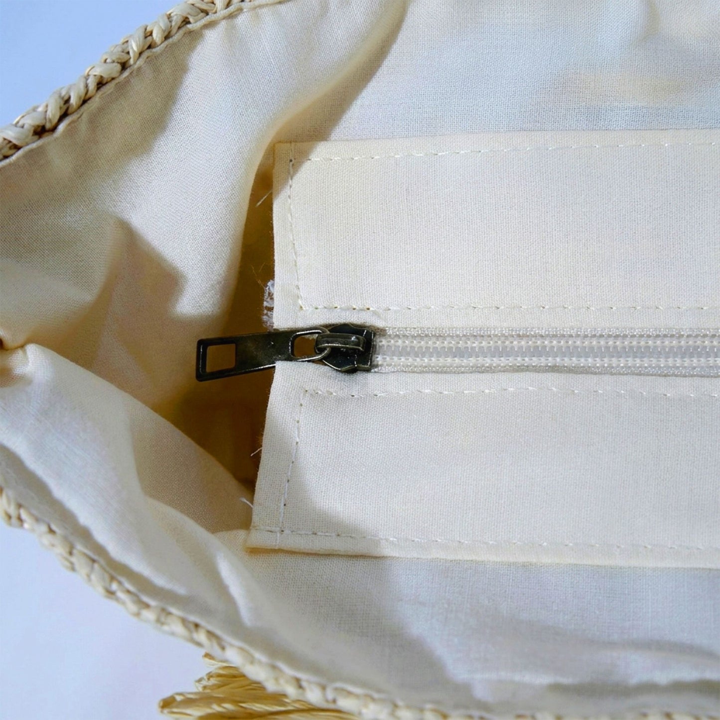 Woven Tote Bag with Fringe Detail and Shoulder Handles