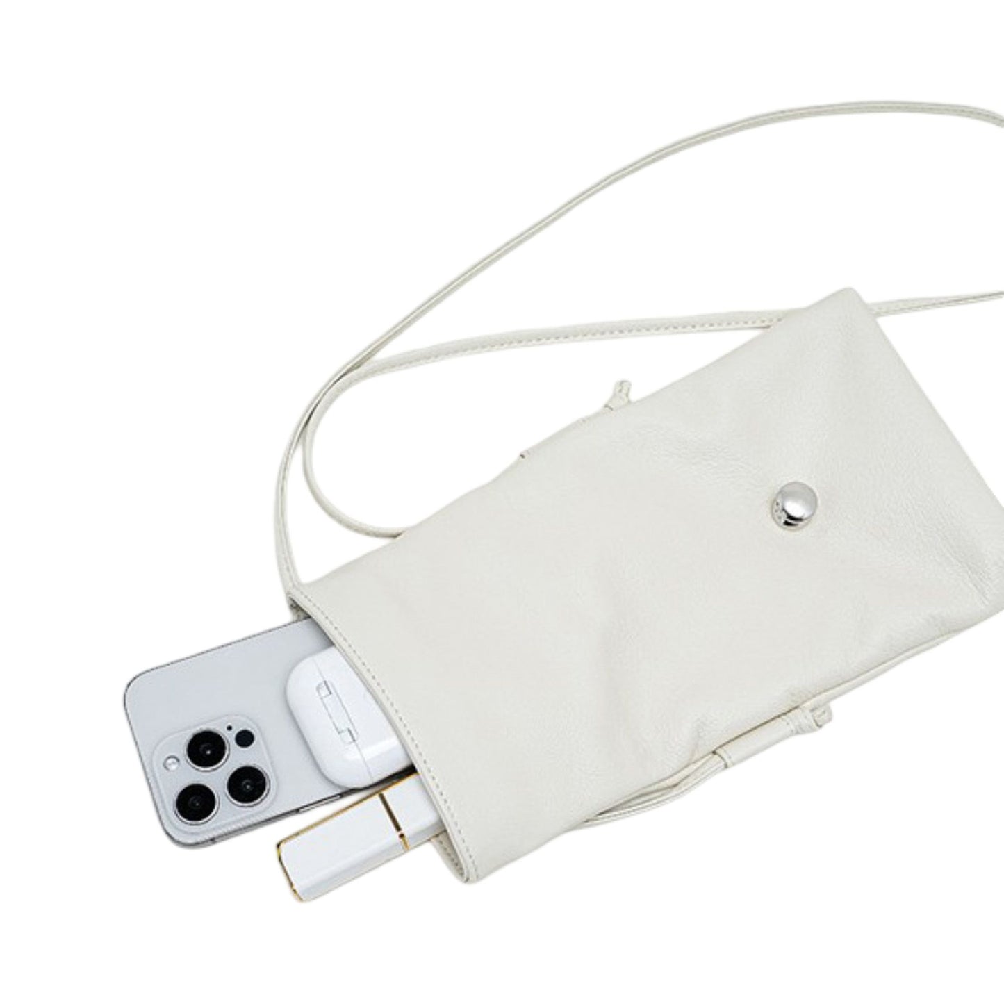 Leather Phone Crossbody Bag with Flap Closure Slim Wallet Design and Adjustable Strap