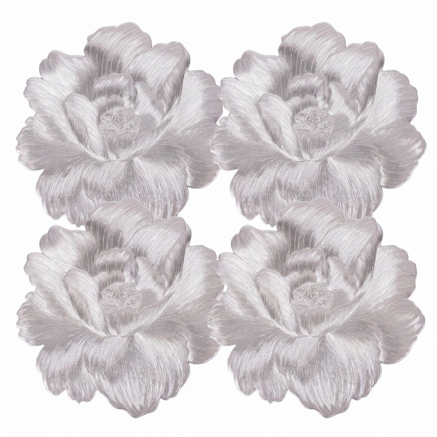 4-Pack Floral Round PVC Placemats Metallic Textured Heat Resistant Table Mats
