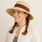 Women's Woven Floppy Sun Hat with Wide Ribbon Knot Detail and Curved Brim