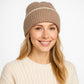 Ribbed Knit Beanie Hat with Contrast Trim and Folded Cuff