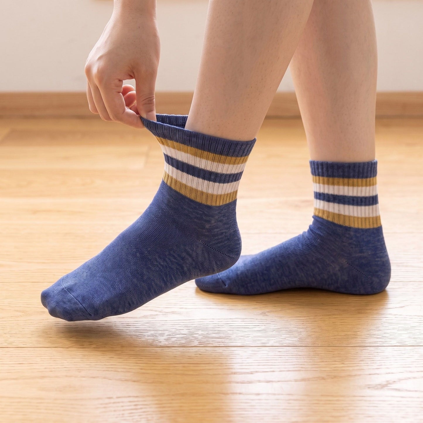 6 Pair Striped Crew Socks with Ribbed Cuffs