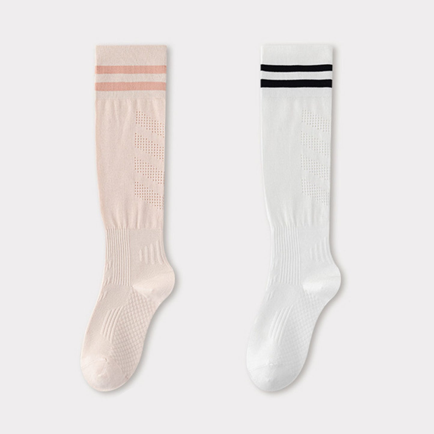 2-Pair Knee-High Athletic Compression Socks with Breathable Mesh and Stripe Design